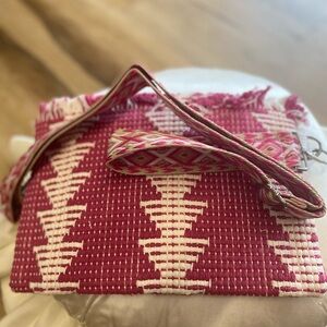 Pink and White Woven Handbag